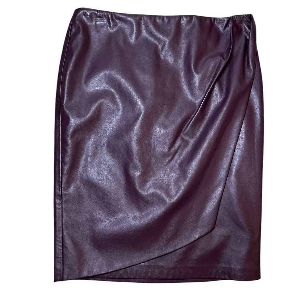 Calvin Klein Plum Faux-Leather Draped Pencil Skirt - Picture 4 of 8